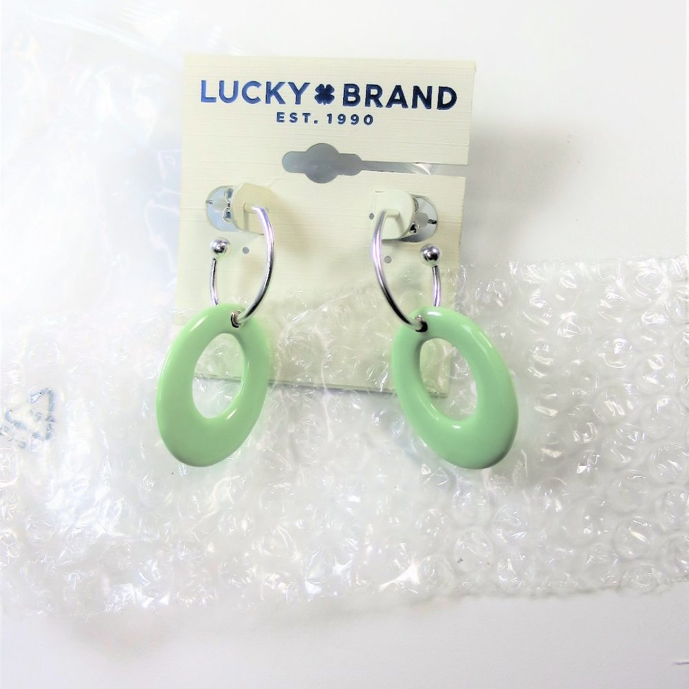 Lucky Brand Modern Enamel Charm Hoop Earrings Green  NWT